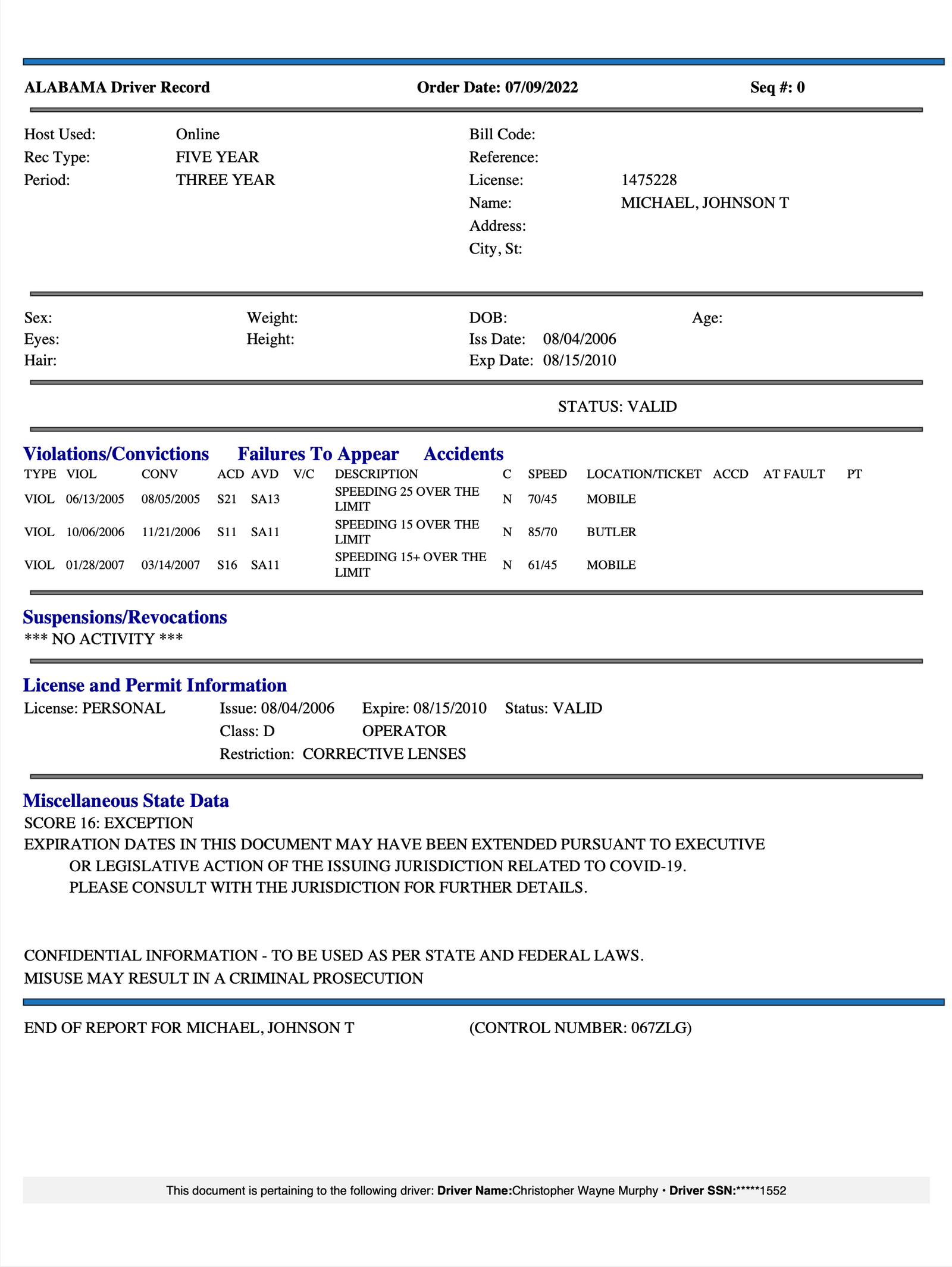 MVR Report Example MVR Report Example